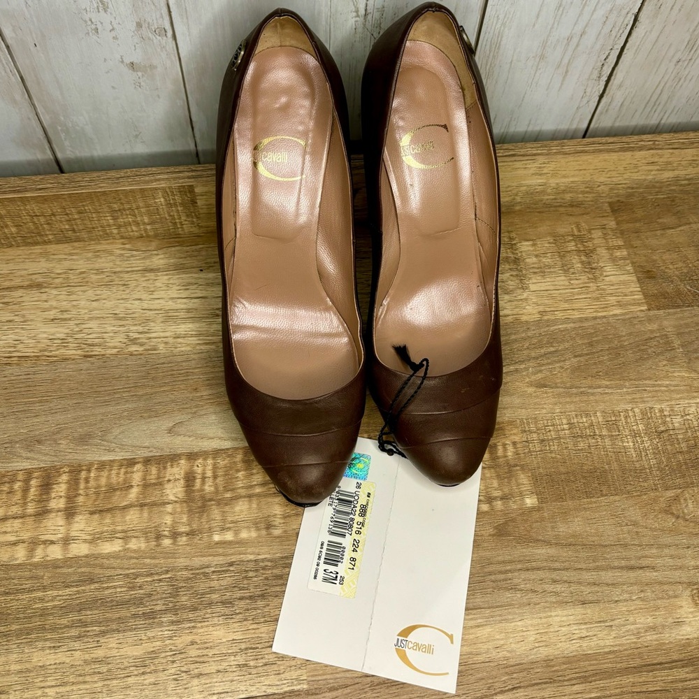 AUTHENTIC Roberto Cavalli Brown Leather Pumps Women’s Size 37.5 (7/7.5)